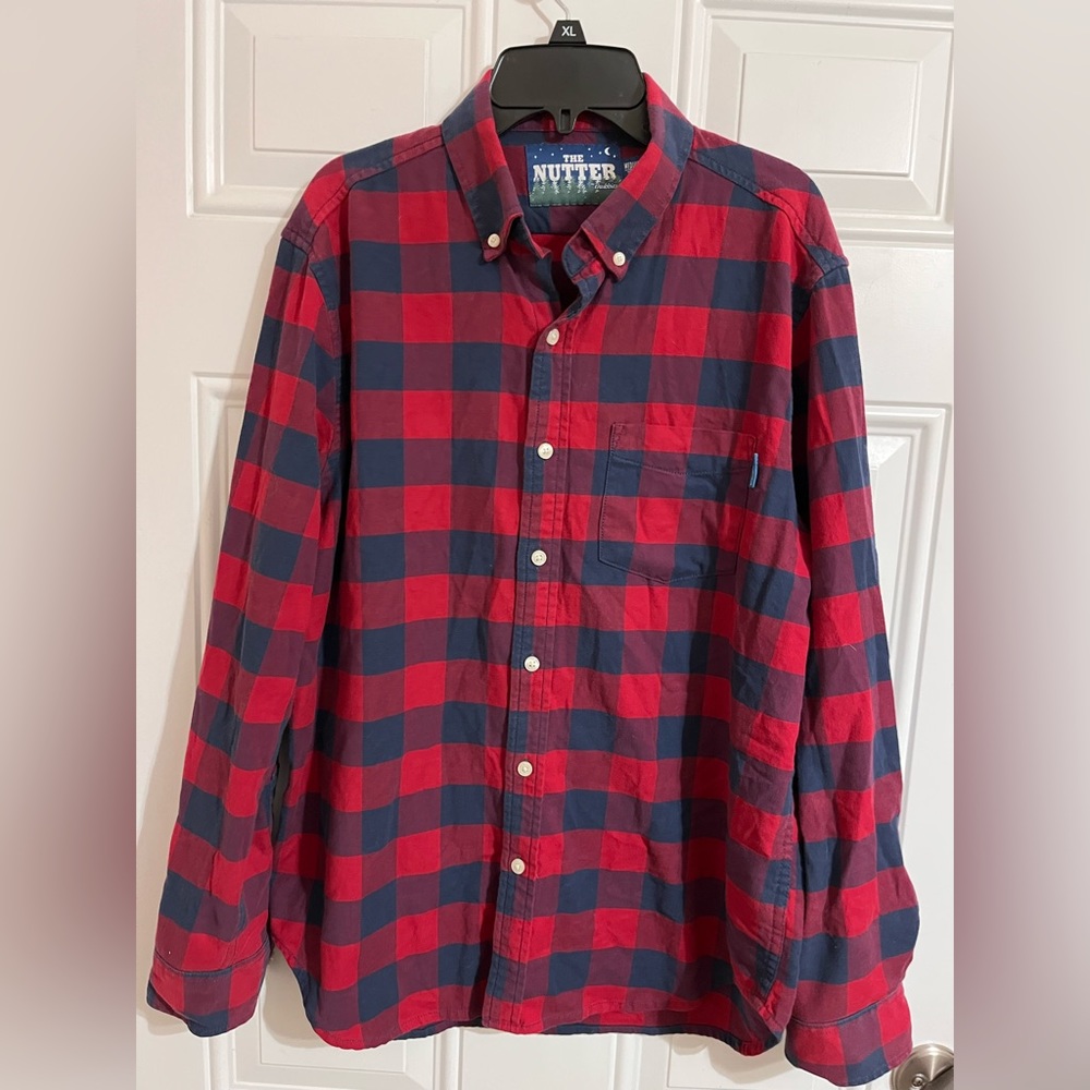 Chubbies The Nutter Dakota Shirt Button Up Red Buffalo Plaid Stretch Mens Medium